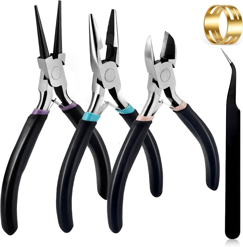URSKYTOUS 3Pcs Jewelry Pliers Set Jewelry Making Pliers Tools Kit Include Jewelry Making Needle Nose Chain Nose Round Bent Pliers Wire Cutter for Bracelet Beading Craft Jewelry Making Supplies (Black) - Image 1